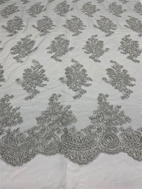 silver metallic lace fabric|foil lace.